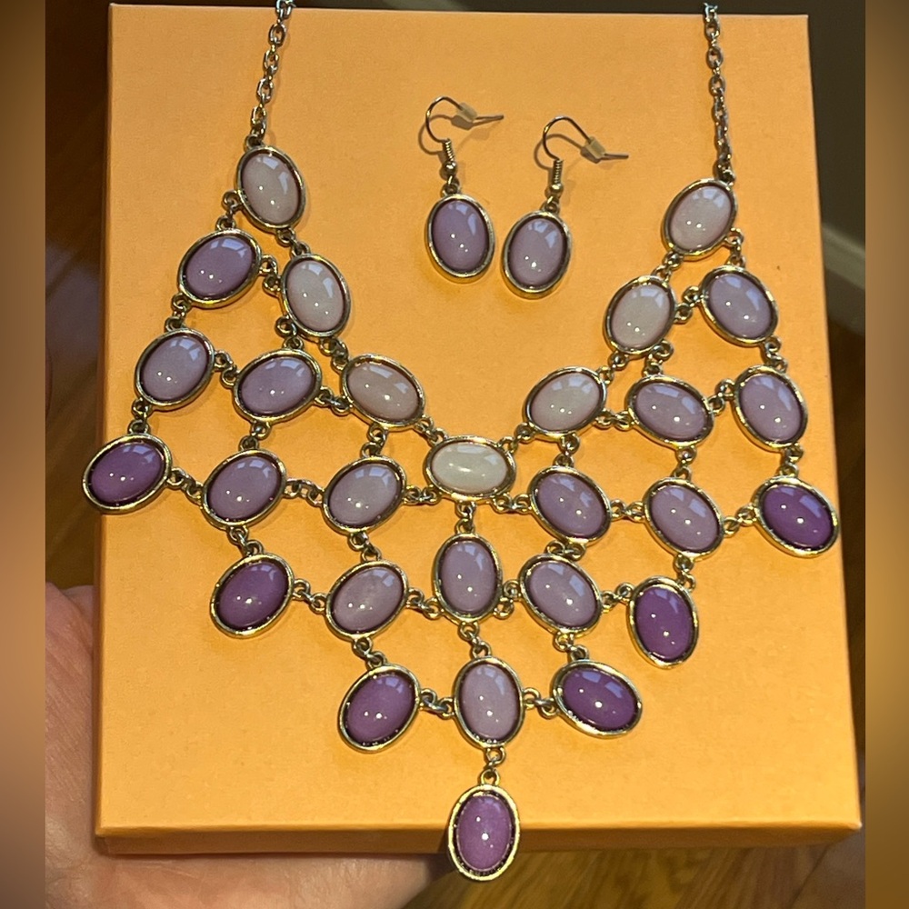 Bold Purple & Pink Statement Bib Necklace & Earring Set | Vintage-Inspired Glam